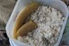 a common meal on the boat: dry rice with even drier plantain (since only meat is prepared with sauce, we were living like chicken on dry food)